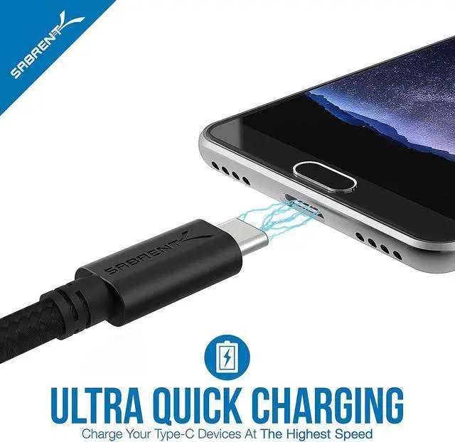 Alt view image 5 of 7 - SABRENT [6-Pack 22AWG Premium 6ft USB-C to USB A 2.0 Sync and Charge Cables [Black] (CB-C6X6)