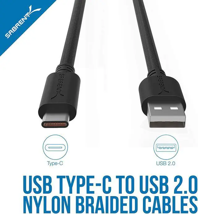 Alt view image 2 of 7 - SABRENT [6-Pack 22AWG Premium 6ft USB-C to USB A 2.0 Sync and Charge Cables [Black] (CB-C6X6)