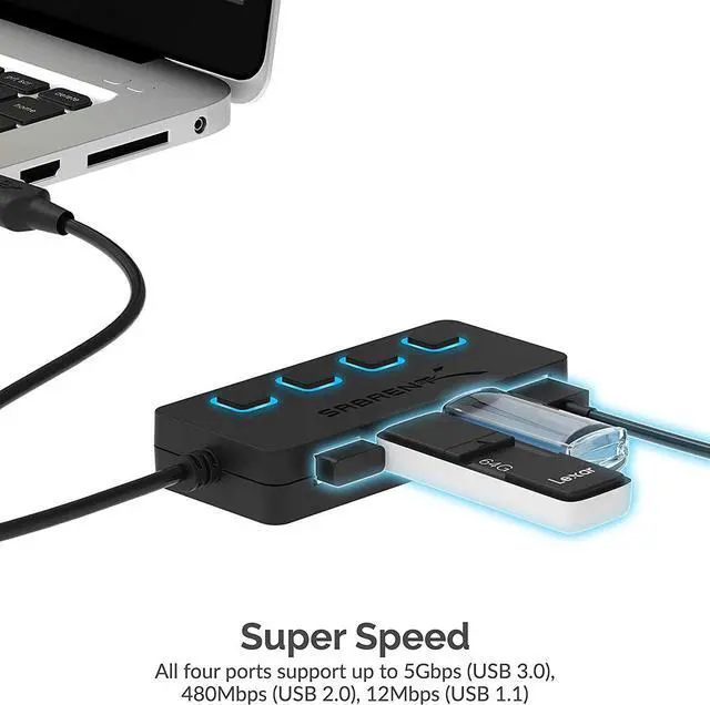 Alt view image 4 of 16 - SABRENT 4-Port USB 3.0 Hub with Individual LED Lit Power Switches, Includes 5V/2.5A Power Adapter (HB-UMP3)