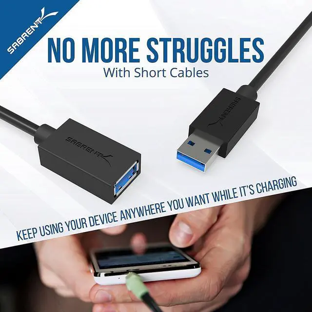 Alt view image 7 of 11 - SABRENT CB-3030 3 ft. Black 22AWG USB 3.0 Extension Cable - A-Male to A-Female