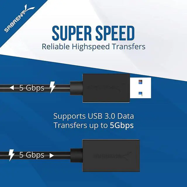 Alt view image 4 of 11 - SABRENT CB-3030 3 ft. Black 22AWG USB 3.0 Extension Cable - A-Male to A-Female