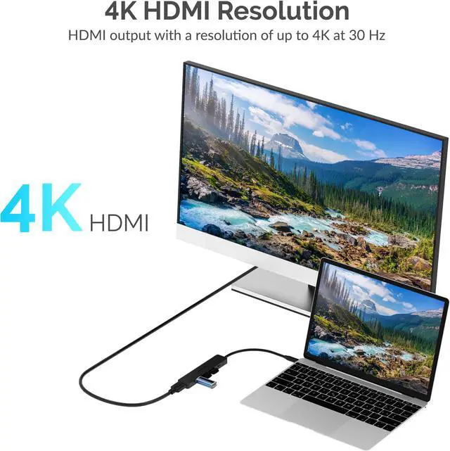 Alt view image 3 of 14 - SABRENT Multi-Port USB Type-C Hub with 4k HDMI | Power Delivery (60 Watts) | 1 USB 3.0 Port | 2 USB 2.0 Ports (HB-TC5P)