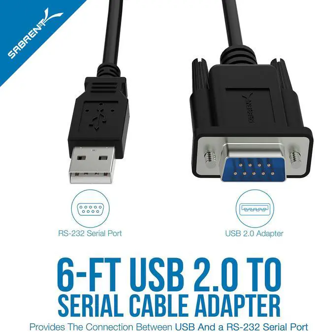 Alt view image 2 of 17 - Sabrent USB 2.0 to Serial (9-Pin) DB-9 RS-232 Adapter Cable 6 ft. Cable with Thumbscrews Connectors (CB-FTDI)