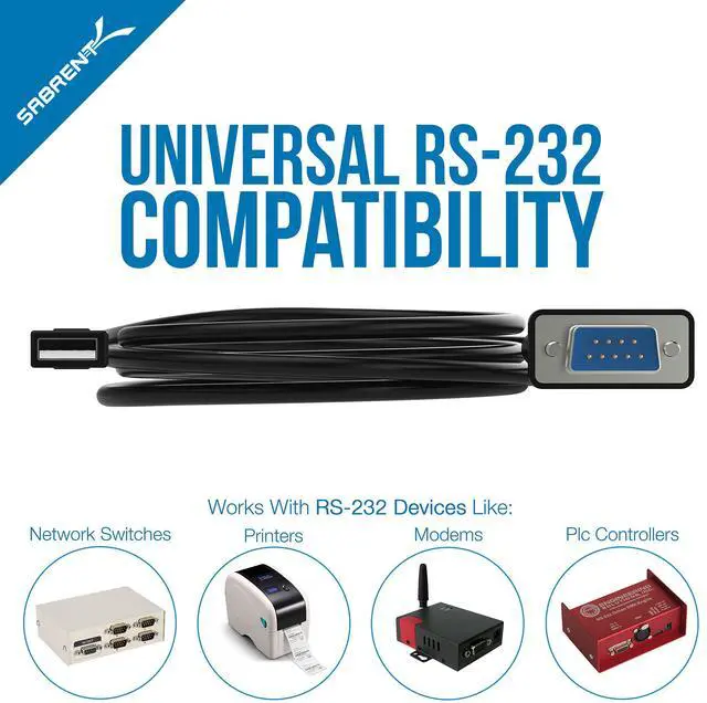 Alt view image 3 of 17 - Sabrent USB 2.0 to Serial (9-Pin) DB-9 RS-232 Adapter Cable 6 ft. Cable with Thumbscrews Connectors (CB-FTDI)