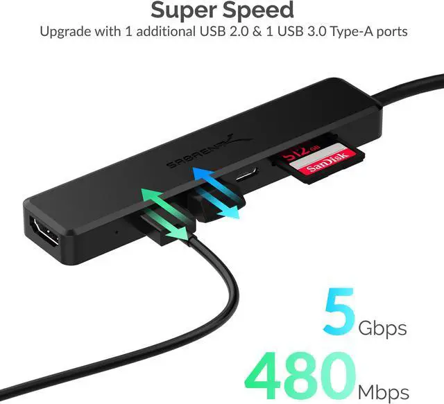 Alt view image 4 of 8 - SABRENT Multi-Port USB Type-C Hub with 4K HDMI | Power Delivery (60 Watts) | 1 USB 3.0 Port | 1 USB 2.0 Port | SD/MicroSD Card Reader (HB-TC6C)