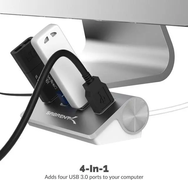Alt view image 4 of 11 - SABRENT Premium 4 Port Aluminum USB 3.0 Hub (30" Cable) for iMac, MacBook, MacBook Pro, MacBook Air, Mac Mini, or Any PC [Silver] (HB-MAC3)