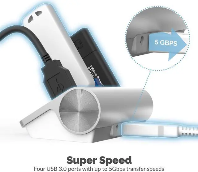 Alt view image 6 of 11 - SABRENT Premium 4 Port Aluminum USB 3.0 Hub (30" Cable) for iMac, MacBook, MacBook Pro, MacBook Air, Mac Mini, or Any PC [Silver] (HB-MAC3)