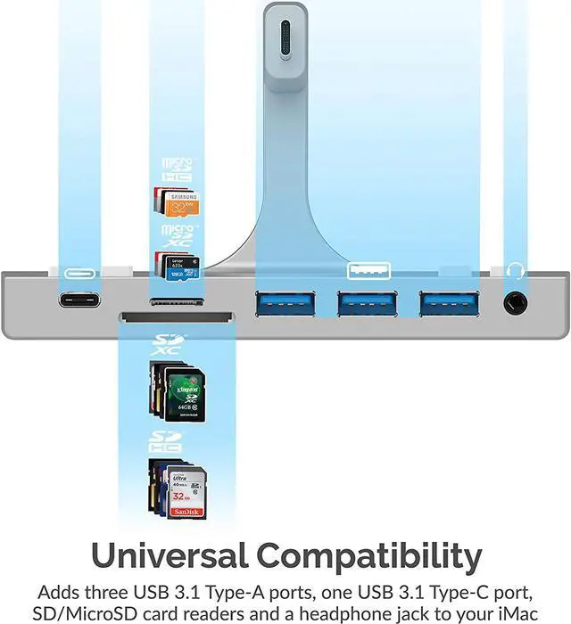 Alt view image 3 of 16 - SABRENT Multi-Port iMac Hub with Front Access USB Ports, SD/Micro SD Card Reader, 3.5mm Headphone Jack and Rear HDMI 2.0 Output (iMac 2017 to 2020) (HB-SIMC)