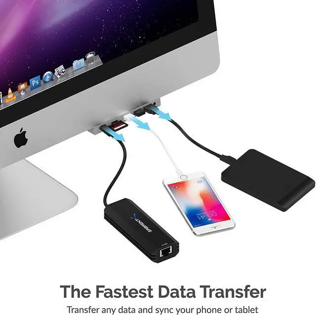 Alt view image 5 of 16 - SABRENT Multi-Port iMac Hub with Front Access USB Ports, SD/Micro SD Card Reader, 3.5mm Headphone Jack and Rear HDMI 2.0 Output (iMac 2017 to 2020) (HB-SIMC)