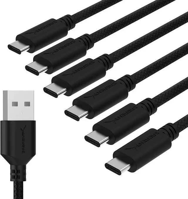Alt view image 7 of 7 - SABRENT [6-Pack 22AWG Premium 6ft USB-C to USB A 2.0 Sync and Charge Cables [Black] (CB-C6X6)