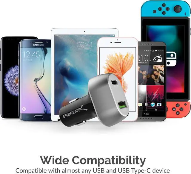 Alt view image 6 of 9 - Sabrent 63W 2-Port USB Quick Charge 3.0 PD Car Charger (CH-PDQC)