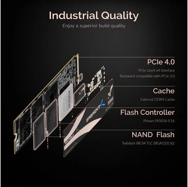 Alt view image 5 of 7 - SABRENT 500GB Rocket Nvme PCIe 4.0 M.2 2280 Internal SSD Maximum Performance Solid State Drive (Latest Version) (SB-ROCKET-NVMe4-500)