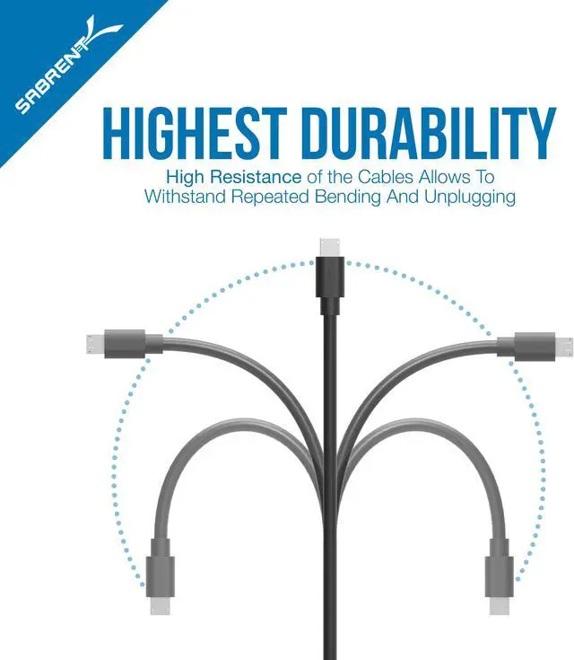 Alt view image 3 of 7 - SABRENT [6-Pack 22AWG Premium Micro USB Cables (X3-3ft + X3-1ft) High Speed USB 2.0 A Male to Micro B Sync and Charge Cables [Black] (CB-U631)