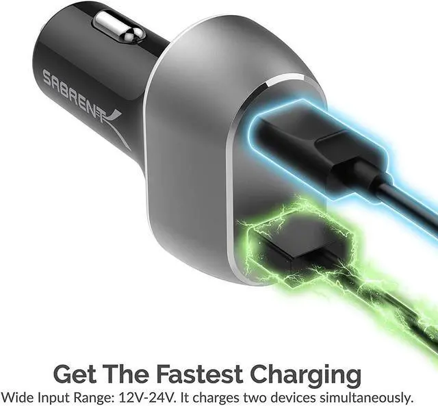 Alt view image 4 of 9 - Sabrent 63W 2-Port USB Quick Charge 3.0 PD Car Charger (CH-PDQC)
