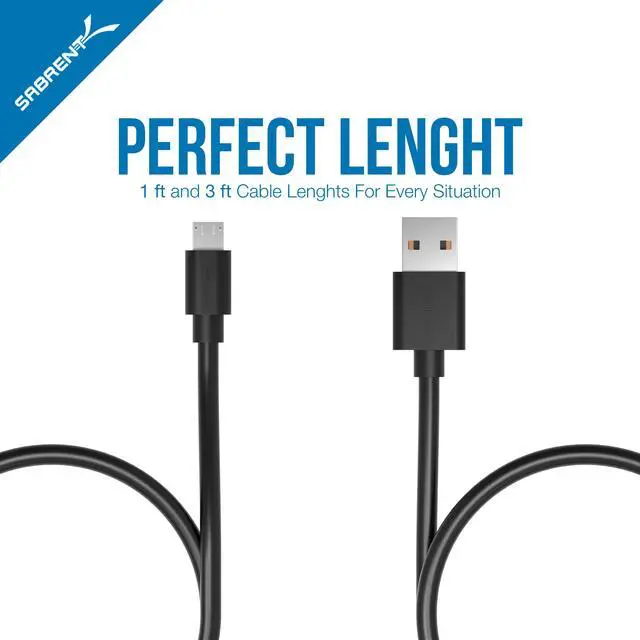 Alt view image 7 of 7 - SABRENT [6-Pack 22AWG Premium Micro USB Cables (X3-3ft + X3-1ft) High Speed USB 2.0 A Male to Micro B Sync and Charge Cables [Black] (CB-U631)