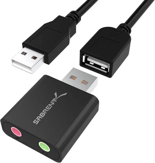 Main image of SABRENT Aluminum USB External Stereo Sound Adapter for Windows and Mac. Plug and Play No Drivers Needed [Black] (AU-EMCB)