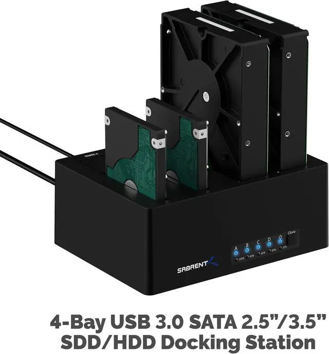 Alt view image 3 of 20 - Sabrent 4-Bay USB 3.0 SATA 2.5in/3.5in SSD/HDD Docking Station (DS-U3B4)