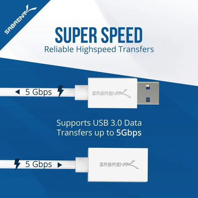 Alt view image 7 of 8 - SABRENT 22AWG USB 3.0 Extension Cable - A-Male to A-Female [White] 3 Feet (CB-303W)
