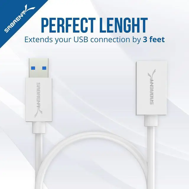 Alt view image 5 of 8 - SABRENT 22AWG USB 3.0 Extension Cable - A-Male to A-Female [White] 3 Feet (CB-303W)