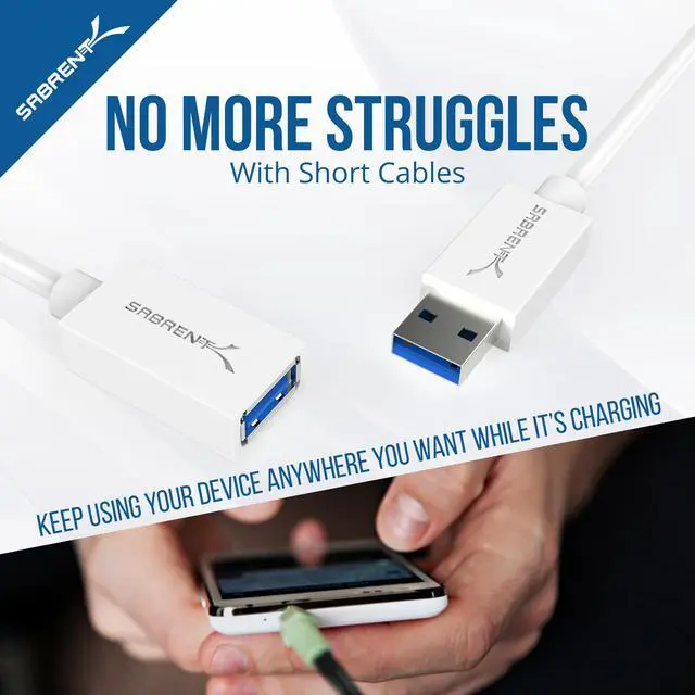 Alt view image 6 of 8 - SABRENT 22AWG USB 3.0 Extension Cable - A-Male to A-Female [White] 3 Feet (CB-303W)