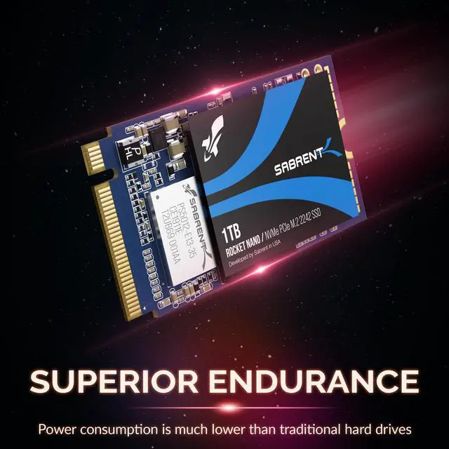 Alt view image 6 of 9 - SABRENT 1TB Rocket NVMe PCIe M.2 2242 DRAM-less Low Power Internal High-Performance SSD (SB-1342-1TB)
