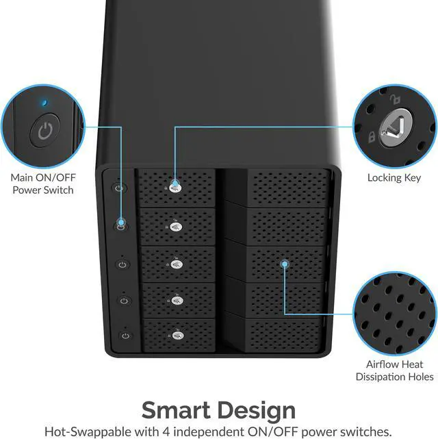 Alt view image 4 of 12 - SABRENT USB 3.2 5-Bay 3.5" SATA Hard Drive Tray-Less Docking Station (DS-SC5B)