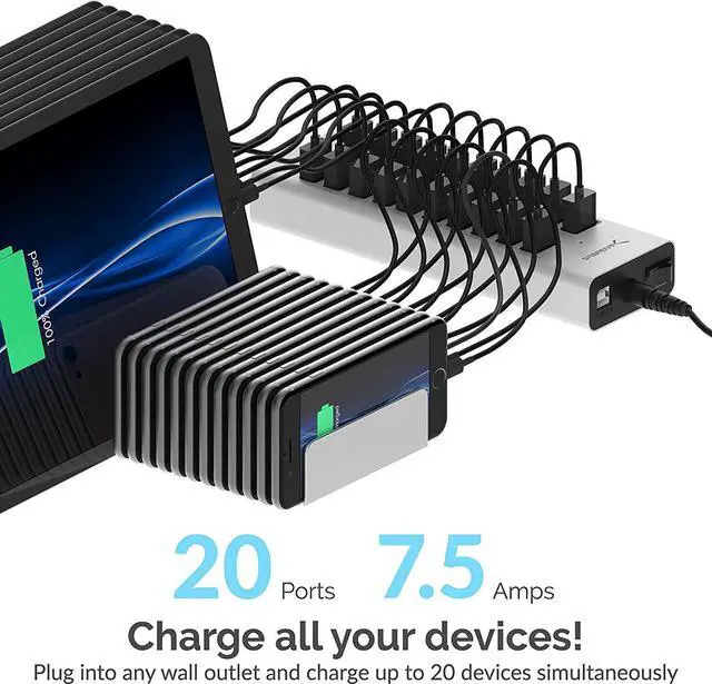 Alt view image 3 of 7 - SABRENT 90W 20-Port USB 2.0 Fast Charger, 12V Power Supply Included (AX-P20C)