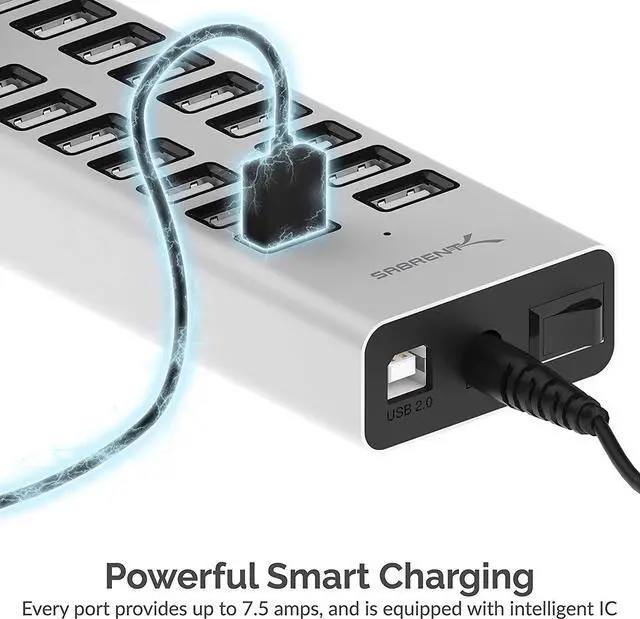 Alt view image 4 of 7 - SABRENT 90W 20-Port USB 2.0 Fast Charger, 12V Power Supply Included (AX-P20C)