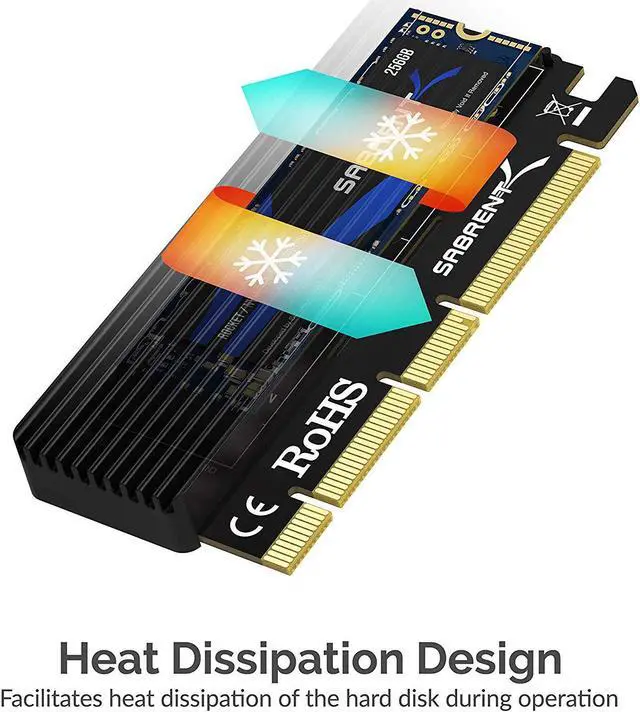 Alt view image 6 of 18 - SABRENT NVMe M.2 SSD to PCIe X16/X8/X4 Card with Aluminum Heat Sink (EC-PCIE)
