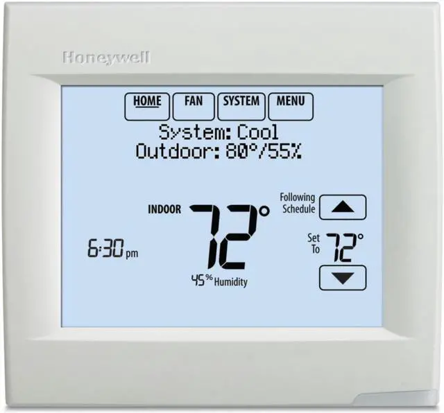 Alt view image 9 of 14 - Honeywell TH8110R1008 VisionPRO 8000 Arctic White Touch Screen Programmable Thermostat, 18 To 30 VAC/750 mV