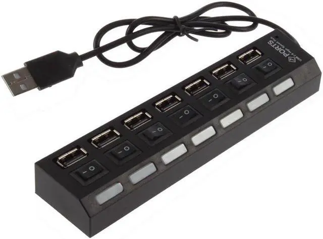 Alt view image 2 of 5 - Interface Conversion 7 Port USB 2.0 Multi Charger Hub High Speed Adapter ON OFF Switch Laptop PC Multi Charger