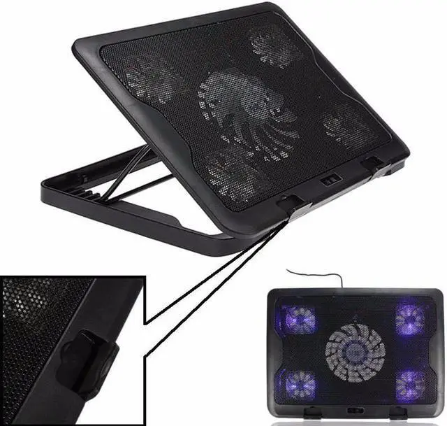 Alt view image 3 of 5 - 5 Fans LED USB Cooling Adjustable Pad For Laptop Notebook 7-17inch Stand Pad for Laptop PC Cooler For Notebook +USB Cord