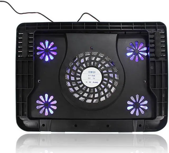 Alt view image 4 of 5 - 5 Fans LED USB Cooling Adjustable Pad For Laptop Notebook 7-17inch Stand Pad for Laptop PC Cooler For Notebook +USB Cord
