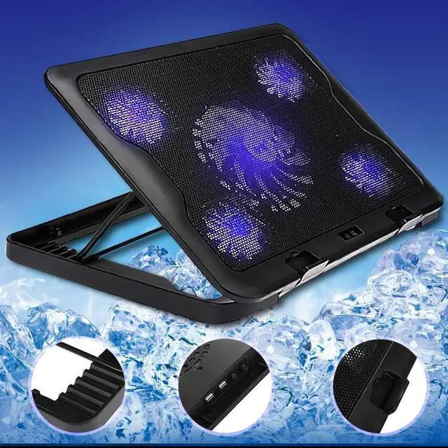 Alt view image 2 of 5 - 5 Fans LED USB Cooling Adjustable Pad For Laptop Notebook 7-17inch Stand Pad for Laptop PC Cooler For Notebook +USB Cord