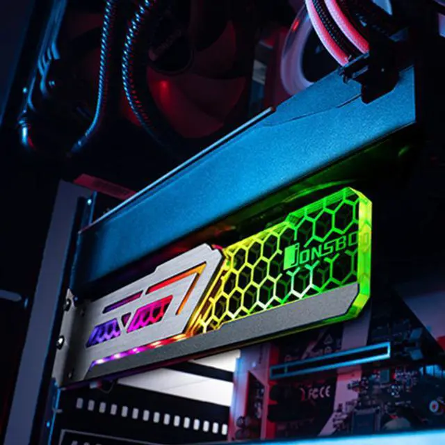 Alt view image 4 of 5 - V3 RGB Graphics Card Support Frame 12V 3 Pin Automatic LED Change Video Card Holder GPU Bracket Water Cooling Stand Kit