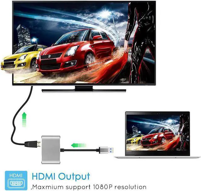 Alt view image 5 of 5 - 3.0 to  VGA 1080P HD 2 In 1 Hub Converter For Laptop HDTV Projectors Monitors  VGA Sync Output for Windows7/8/10