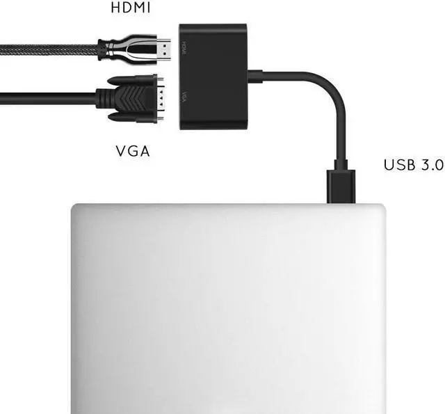 Alt view image 2 of 5 - 3.0 to  VGA 1080P HD 2 In 1 Hub Converter For Laptop HDTV Projectors Monitors  VGA Sync Output for Windows7/8/10
