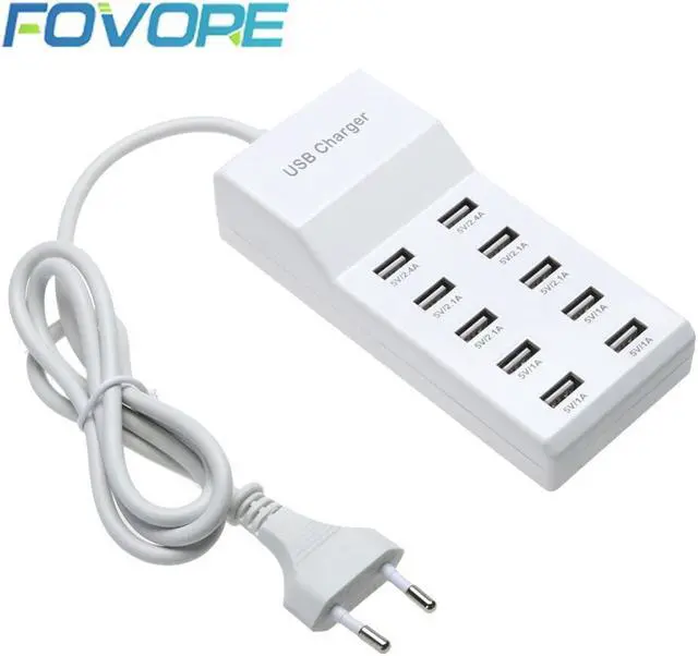 Main image of 10 Port USB Home Travel Wall AC Charger AC100~240V Fast Charge Power Strip Adapter US/EU Plug