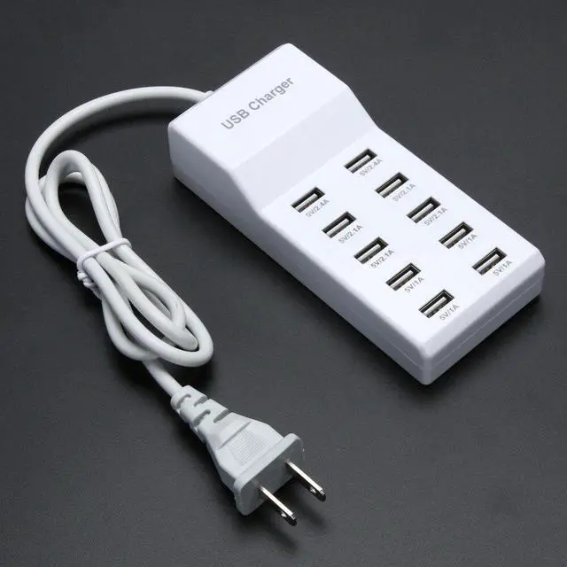 Alt view image 3 of 6 - 10 Port USB Home Travel Wall AC Charger AC100~240V Fast Charge Power Strip Adapter US/EU Plug