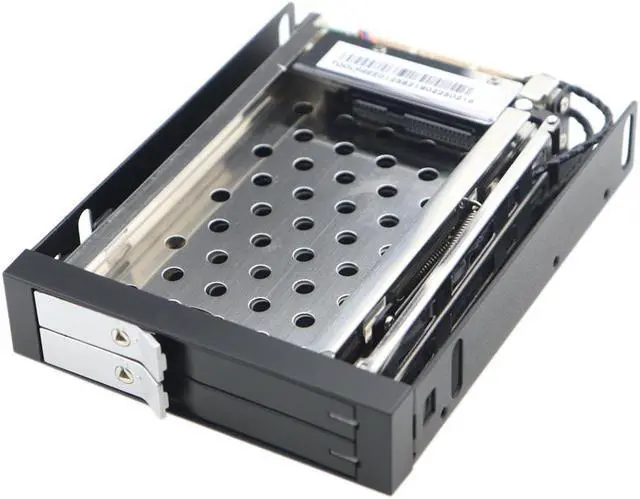 Alt view image 2 of 3 - Full Metal 2 Bay 2.5 Inch SATA HDD SSD Mobile Rack Enclosure With Power Data Cables For 3.5" Floppy Drive Bay Hot Swap