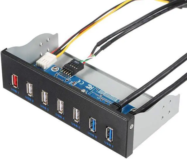 Main image of 5.25" CD-ROM Drive Bay Front Panel 7 Ports Hub 4-Port USB 2.0 Hub 2-Port USB 3.0 Hub 1-Port Fast Charging For Desktop PC Case