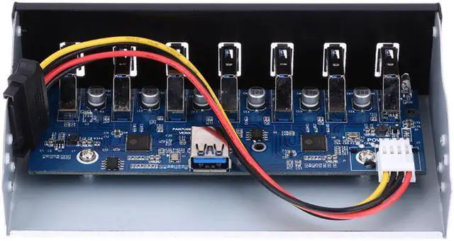 Alt view image 2 of 3 - USB 3.0 7 Ports 5.25 Inch Metal Front Panel USB Hub with 15 Pin SATA Power Connector USB 3.0 19-pin Header Adapter Cable