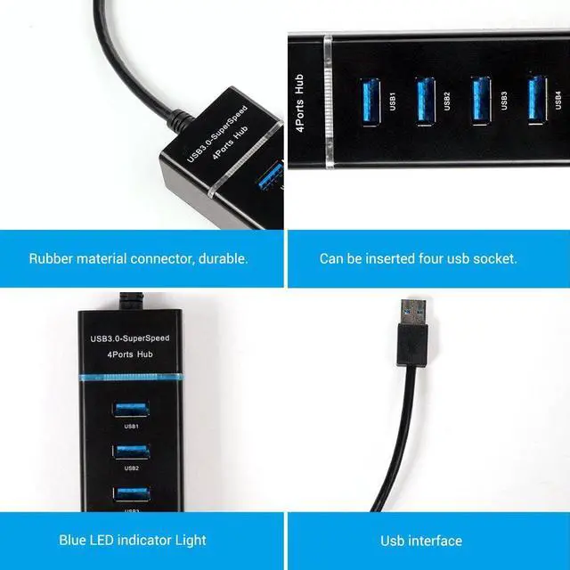 Alt view image 5 of 5 - USB 3.0 Super Speed 4 Ports Hub with LED Light Ultra Slim USB Splitter Adapter Cable for Notebook, USB Flash Drives