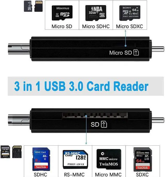 Alt view image 3 of 5 - 3 In 1 Micro USB to USB Type C OTG Card Adapter USB 2.0 Memory Card Reader For SDXC, SDHC, SD, Micro SD, Micro SDXC, Micro SDHC