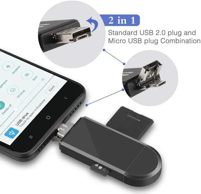 Alt view image 2 of 5 - 3 In 1 Micro USB to USB Type C OTG Card Adapter USB 2.0 Memory Card Reader For SDXC, SDHC, SD, Micro SD, Micro SDXC, Micro SDHC