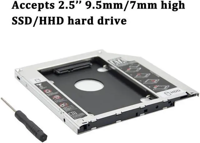 Alt view image 2 of 3 - Universal Aluminum 9.5mm SATA III 2nd SSD HDD Hard Drive Caddy Adapter Tray Enclosure For Laptop CD-ROM DVD-ROM