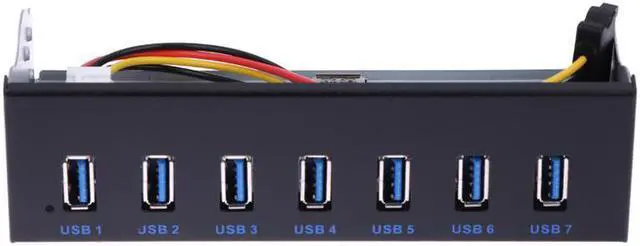 Main image of USB 3.0 7 Ports 5.25 Inch Metal Front Panel USB Hub with 15 Pin SATA Power Connector USB 3.0 19-pin Header Adapter Cable
