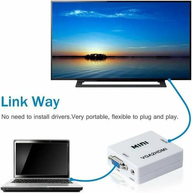 Alt view image 5 of 5 - 1080P Full HD Mini VGA to  Audio Video Converter Adapter Box Support HDTV For PC Laptop Display Computer Mac Projector