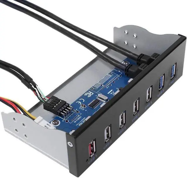 Alt view image 2 of 5 - 5.25" CD-ROM Drive Bay Front Panel 7 Ports Hub 4-Port USB 2.0 Hub 2-Port USB 3.0 Hub 1-Port Fast Charging For Desktop PC Case