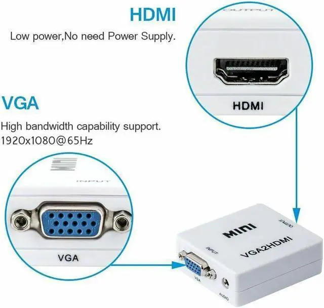 Alt view image 3 of 5 - 1080P Full HD Mini VGA to  Audio Video Converter Adapter Box Support HDTV For PC Laptop Display Computer Mac Projector
